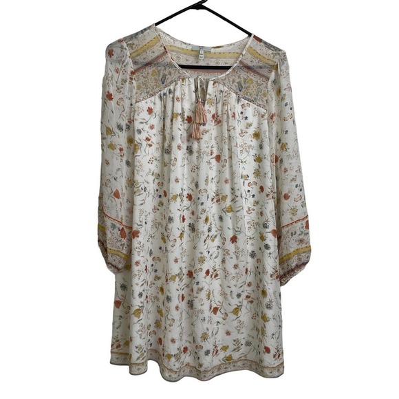 Joie Vesta Dress Small Womens Silk Floral Lined Sheer Boho Tassel Tie Porcelaine - Picture 1 of 13